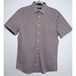 Soul of London Men's Medium Tropical Bird Print Short Sleeve Button Up Shirt